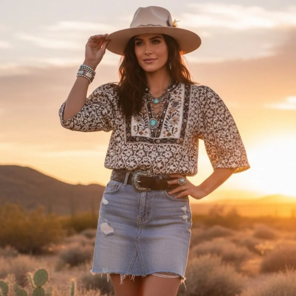 Anthropologie Puff Sleeve Lace Boho Western peasant‎ blouse size Small